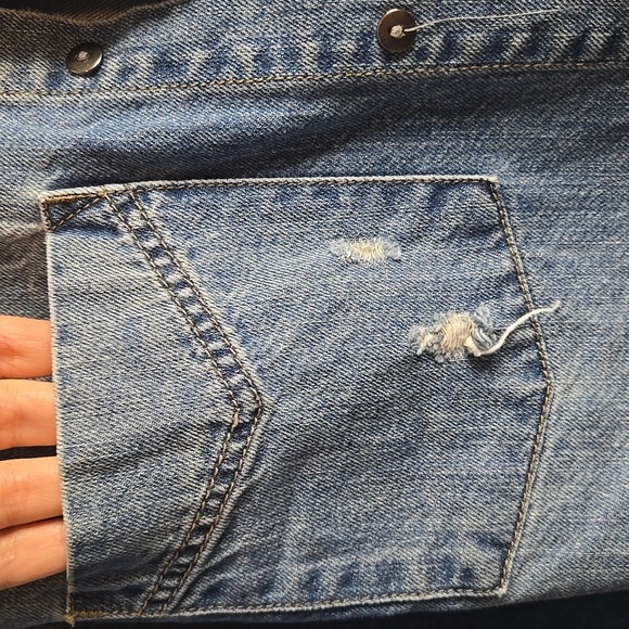 Pistola Distressed Cropped Blue Denim Jacket-Size Large - Picture 7 of 16